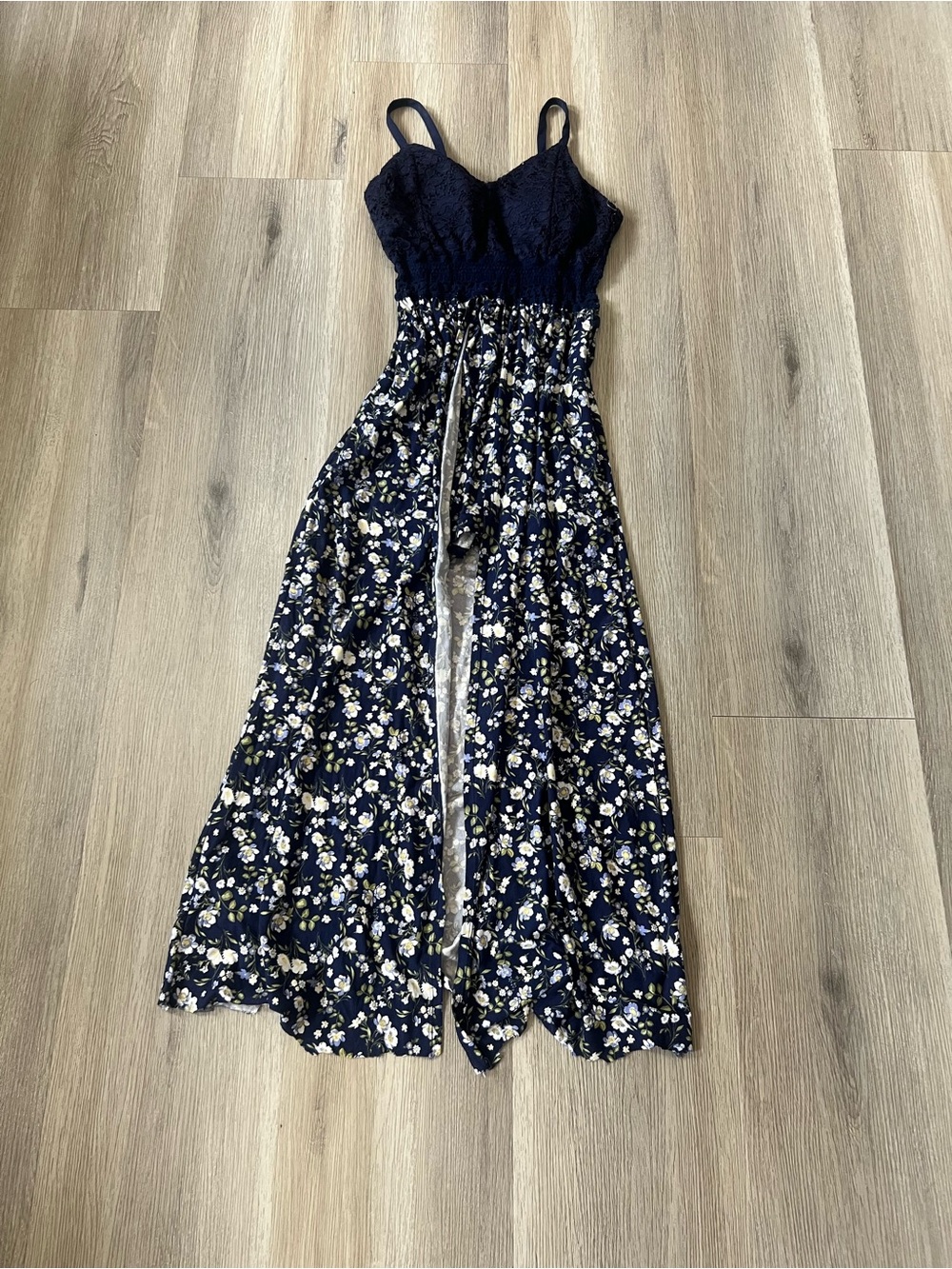 No Boundaries Navy Blue Floral High-Low Dress